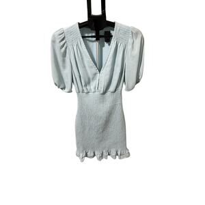 NWT Abercrombie Fitch Dress Women M Pastel Baby Blue Smocked Mini Puff Coquette